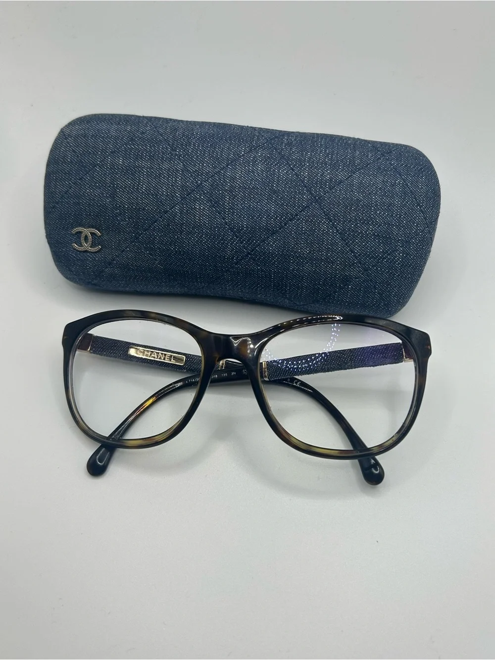 Chanel 5185 c.714/3G Brown Denim Cat Eye Frames 55-18 135 Italy
